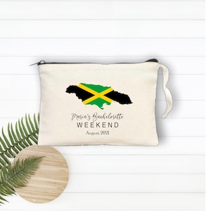 Jamaica Destination Bag, Bachelorette Party Makeup Bag, Jamaica Beach Party Bag, Wedding Day Makeup Bag, Jamaican Map Flag Makeup Clutch