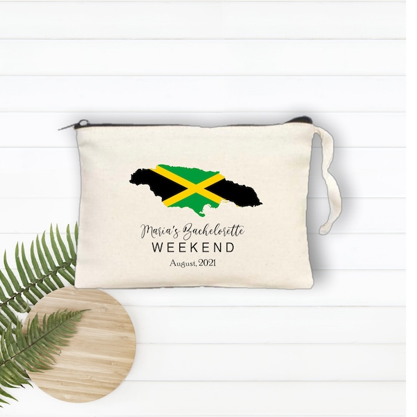 Jamaica Destination Bag, Bachelorette Party Makeup Bag, Jamaica Beach Party Bag, Wedding Day Makeup Bag, Jamaican Map Flag Makeup Clutch