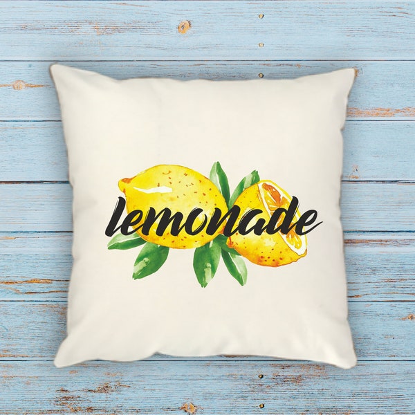 Watercolor Lemon Pillow Cover, Personalized Lemonade Summer Pillow Cover, Summer Decor, Lemon Pillow Fruit Decor, Printed Pillowcase