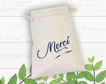 Merci France Travel Bag, Drawstring Mini Favor Bags, Wedding Party Favor, French Bags, Wedding Gifts, Bridal Shower Gifts, Cotton Bags