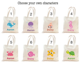 Under the Sea Party Favor Bags, Animals Mini Tote (9x11 inch)