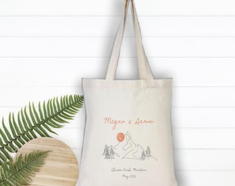 Personalized Mountain Wedding Cotton Tote Bag, Welcome Gift