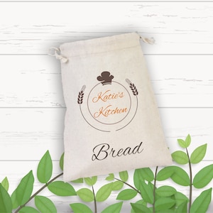 Bread Bag, Personalized Drawstring Kitchen&#39;s Bag, Custom Kitchen&#39;s Bag, Natural Bread Cotton Bags,  Kitchen Decor, Kitchen Art, Legumes Bag