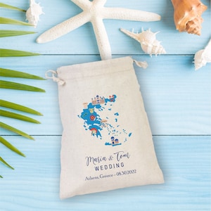 Griechenland Karte Hochzeit Geschenktüte, Junggesellinnenparty Hangover Kit, Strandparty Kordel Mini Gunstbeutel, Griechenland Hochzeit Gastgeschenk