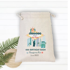 Las Vegas Birthday Hangover Kit, Birthday Bash, Las Vegas Bachelorette Party Drawstring Bag, Recovery Kit, Custom Birthday Favor Bag