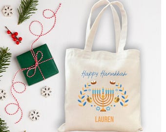 Happy Hanukkah Treat Bag, Custom Happy Hanukkah Sack, Hanukkah Mini Tote Gift Bag, Hanukkah Goodie Bag, Hanukkah Gift for Girl, Kids Tote