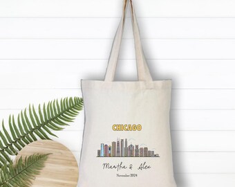Custom Chicago Skyline Cotton Tote Bag, Wedding Favor