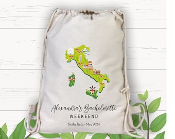 Italy Map Cotton Bachelorette Backpack, Destination Wedding Favor