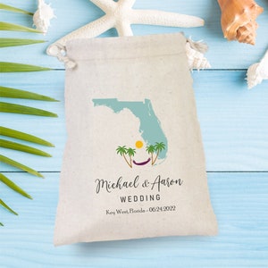 Schlüssel West Destination Bachelorette Party Hangover Kit, Florida Beach Party Kordelzug Mini Favor Bags, Hochzeit Teil Favor, Florida Map Tasche