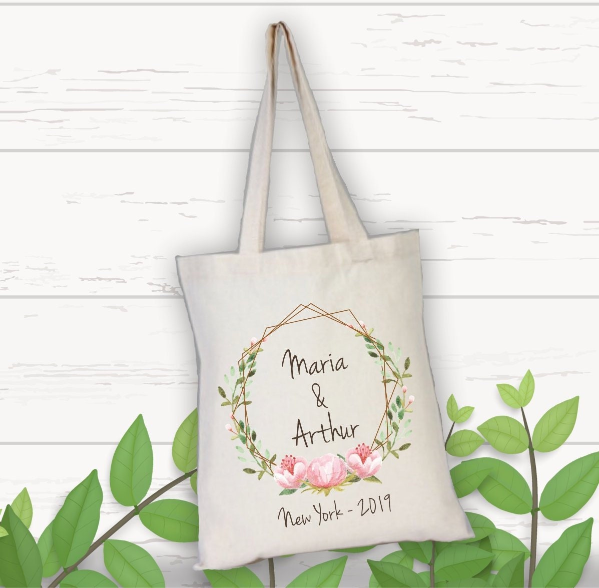 Tote bag personalizada con diseño de flores para regalo detalle de boda #7