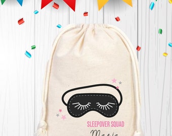 Personalized Sleepover Party Favor Bag, Cotton Drawstring Gift Bag