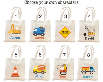 Personalized Construction Truck Favor Bag, Gabardine Mini Tote, Birthday Party Treat Bag