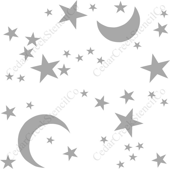 Star And Moon Pattern Stencil Moon Stencil Star Stencil Etsy