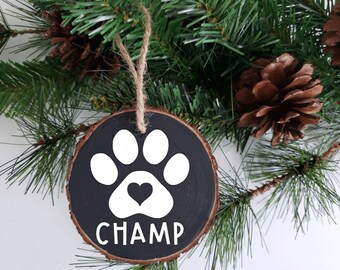 Personalized Pet Ornament with Name | Farmhouse Wood Slice Gift | Christmas Tree Ornament | Dog or Cat Ornament