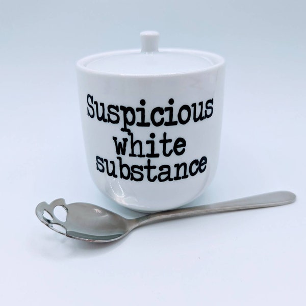 Suspicious White Substance sugar bowl - altered modern china - printed not vinyl