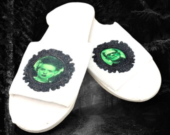Frankenstein and his Bride slippers - slip on ladies slipper set - printed not vinyl