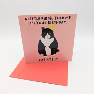 Un petit oiseau m'a dit que c'était ton anniversaire.  Alors je l'ai mangé. Carte vierge de la collection Crass Cards par Miss Egress