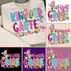 Labubu Back to School Bundle PNG, Preppy Teacher First Day of School Shirt Design, Labubu Sublimation, Kindergarten Girl Shirt