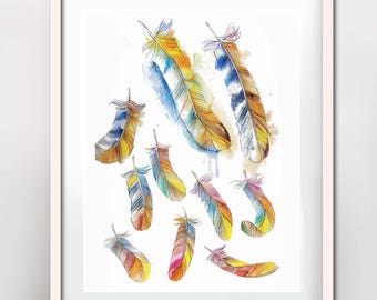 FEATHER Watercolor painting, feather art, feather art print, watercolor print, feather artwork, feather art painting, art prints watercolor