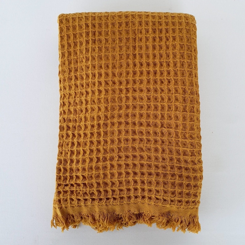 Heena Waffle Weave Hand & Bath Towel Turkish 100% Cotton Towel with Tassels image 9
