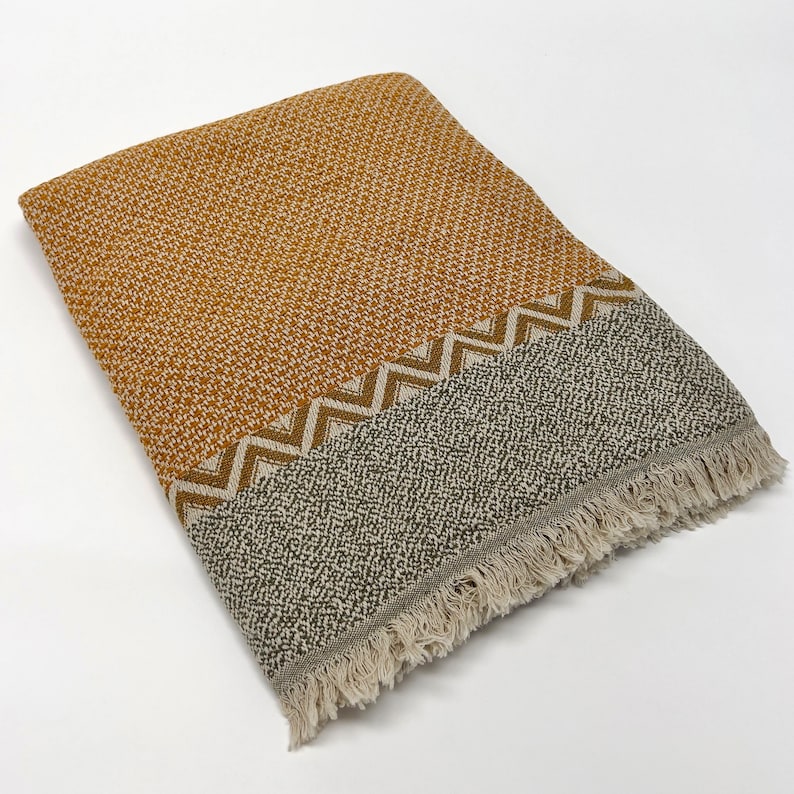 Dylan Linen and Cotton Turkish Throw Blanket Burnt Orange/Olive