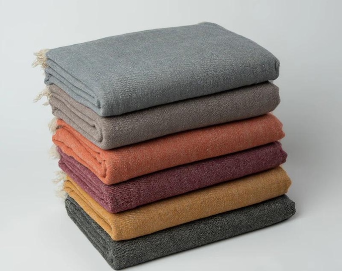 Ekani Turkish Linen Cotton Blend Throw Blanket | Cozy Sofa Throw for Fall Home Decor