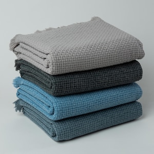 Stonewashed Turkish Cotton Throw Blanket: Basket Weave Sofa Throw