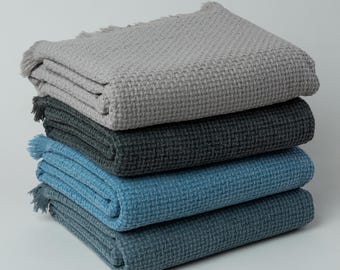 Stonewashed Turkish Cotton Throw Blanket: Basket Weave Sofa Throw