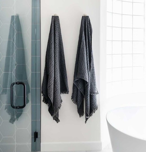 Linda 100% Cotton Waffle Weave Stonewashed Turkish Hand and Bath Towel Set
