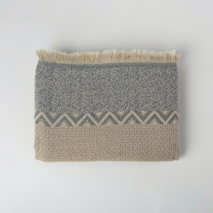 Dylan Linen and Cotton Turkish Throw Blanket Taupe/Smoke Blue