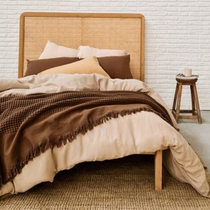 Yuki Waffle Weave King Blanket - Monochrome Cotton Blanket with Tassels | Neutral Bedroom Decor