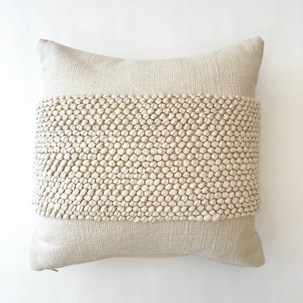 Ivory Kelly Handwoven Pillow in Cotton & Wool with Silicone Insert Options
