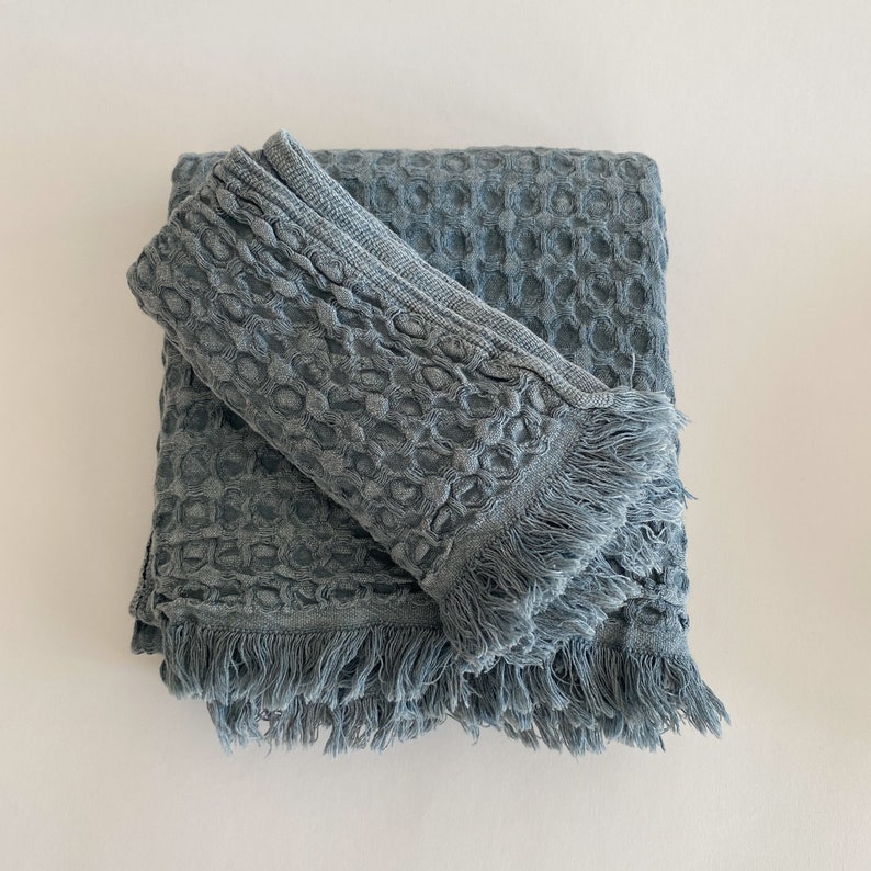 Linda 100% Cotton Waffle Weave Stonewashed Turkish Hand and Bath Towel Set Blueish Gray