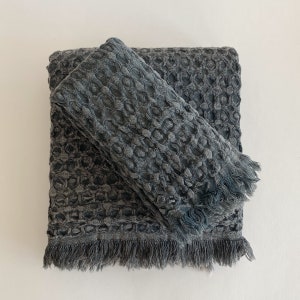 Linda 100% Cotton Waffle Weave Stonewashed Turkish Hand and Bath Towel Set Blackish Gray