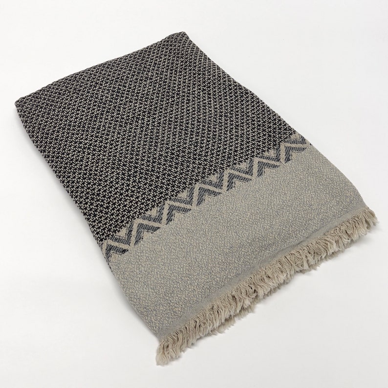 Dylan Linen and Cotton Turkish Throw Blanket Iron Gray/Light Blue