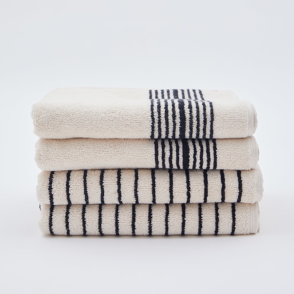 Striped Turkish Cotton Towel Set: Soft Beige & Black, Home Decor Design