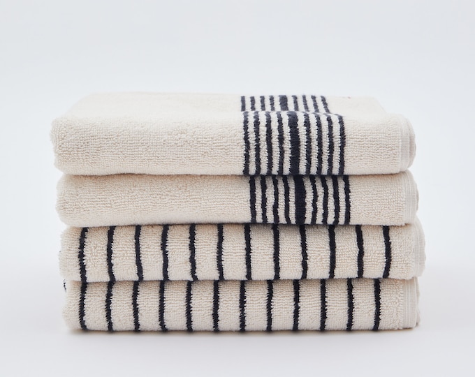 Striped Turkish Cotton Towel Set: Soft Beige & Black, Home Decor Design