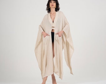 Elaine Beige Linen Kimono Beach Cover-Up - One Size