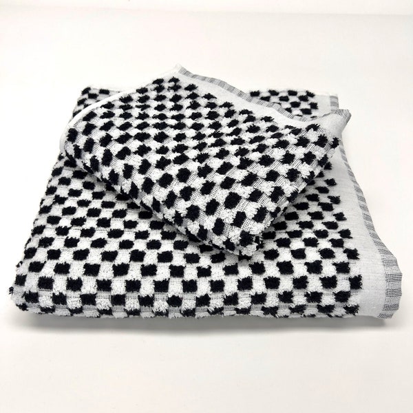 Ruth Dots Turkish Hand and Bath Towel with Finished Edge - Black and White, Quick-Drying 100% Cotton Loop Weave
