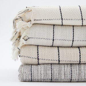 Naz 100% Cotton Striped Turkish Throw Blanket with Tassels - Farmhouse Fall Home Decor - Queen and King Bed Blanket  Housewarming Gift