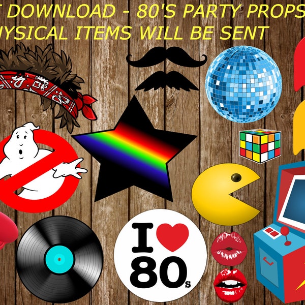 80's Party Printable Photo Booth Props, 80's Party Props Instant Download, Digital 80's Photo Booth Set, 80's Party Supplies, 80's Clipart