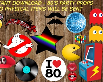 80&#39;s Party Printable Photo Booth Props, 80&#39;s Party Props Instant Download, Digital 80&#39;s Photo Booth Set, 80&#39;s Party Supplies, 80&#39;s Clipart