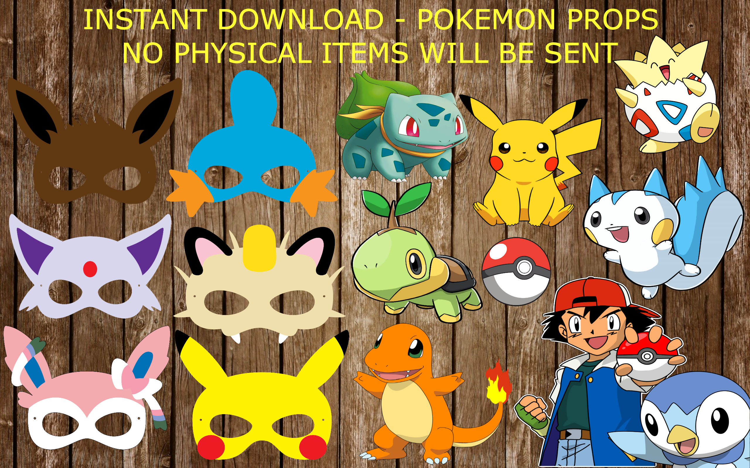 Pokemon Printable Photo Booth Props, Pokemon Instant Download, Pokemon Clipart, Pokemon Party