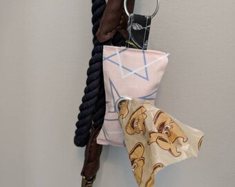 Dog Waste Bag Holder | Doggy Poop Bag Fabric Holder | Split Jump Ring Leash Attachment | Pretty In Pink Pattern