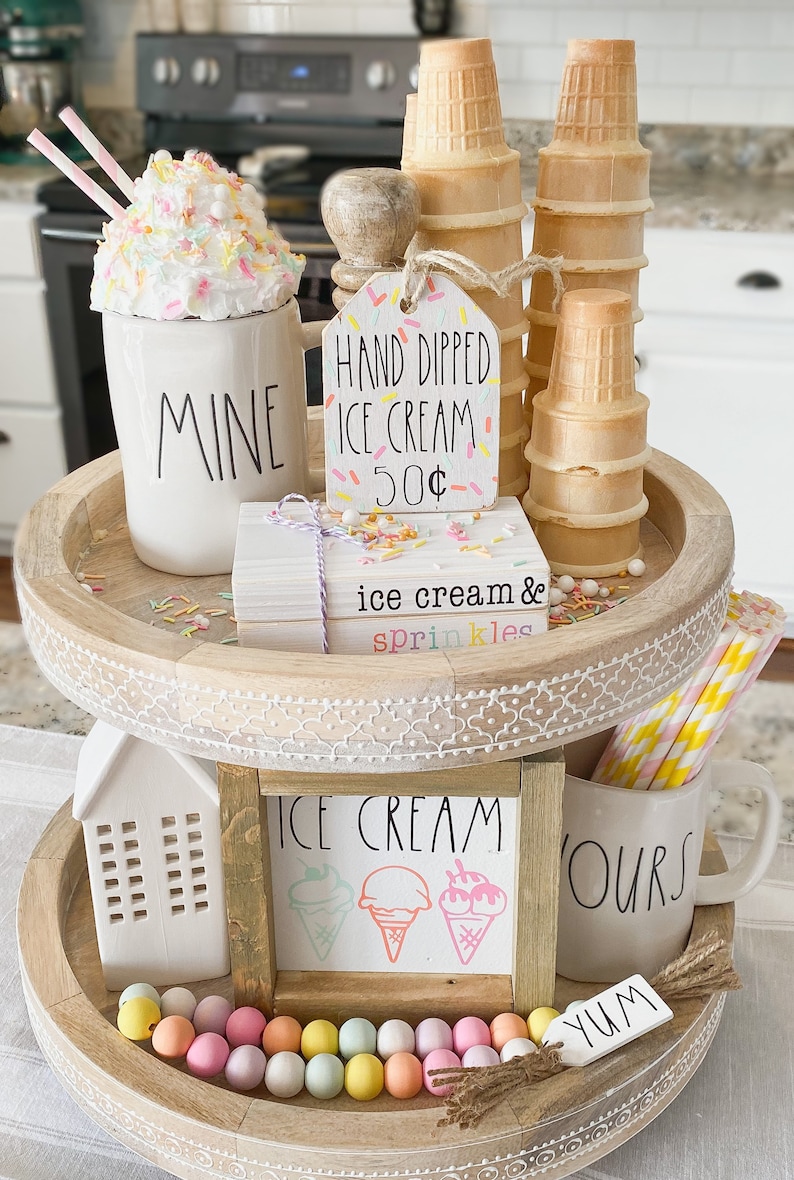 Stamped Books Summer Decor Tiered Tray Rae Dunn Ice image 1