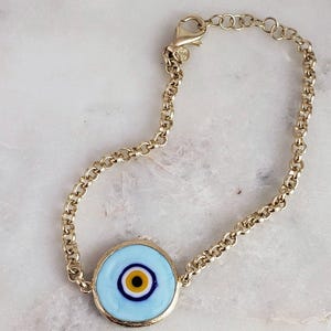Turkish Evil Eye Bracelet, Gold over Sterling Silver, Handmade evil eye bracelet, Evil eye jewelry, mel de ojo bracelet, good luck bracelet
