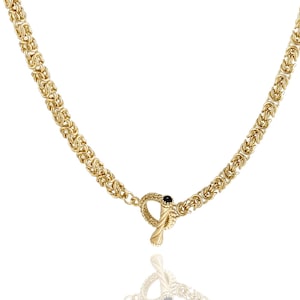 Iconic Gold Byzantine Chain Necklace with Black Onyx Crystal Toggle Clasp, Jewelry Gifts for Her Him
