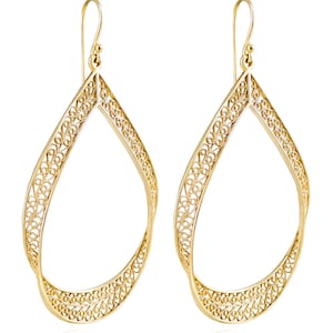 Boucles d'oreilles élégantes en larme d'or en filigrane - Pendentifs fabriqués à la main, bijoux légers