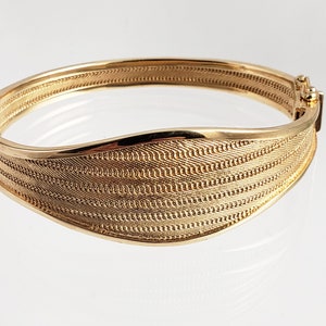 Woven Pattern Domed Cuff Bracelet – Hinged Bangle with Safety Lock