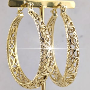 Gold Filigree Hoop Earrings - Lightweight and Elegant Statement Jewelry